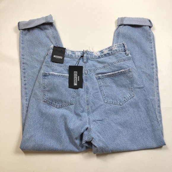 Missguided Denim - Missguided Riot High Waisted Distressed Mom Jeans Blue Size US 4 New with Tag